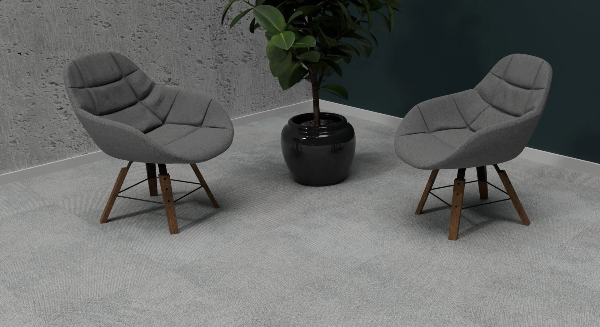 Reconditioned carpet tiles in a modern office
