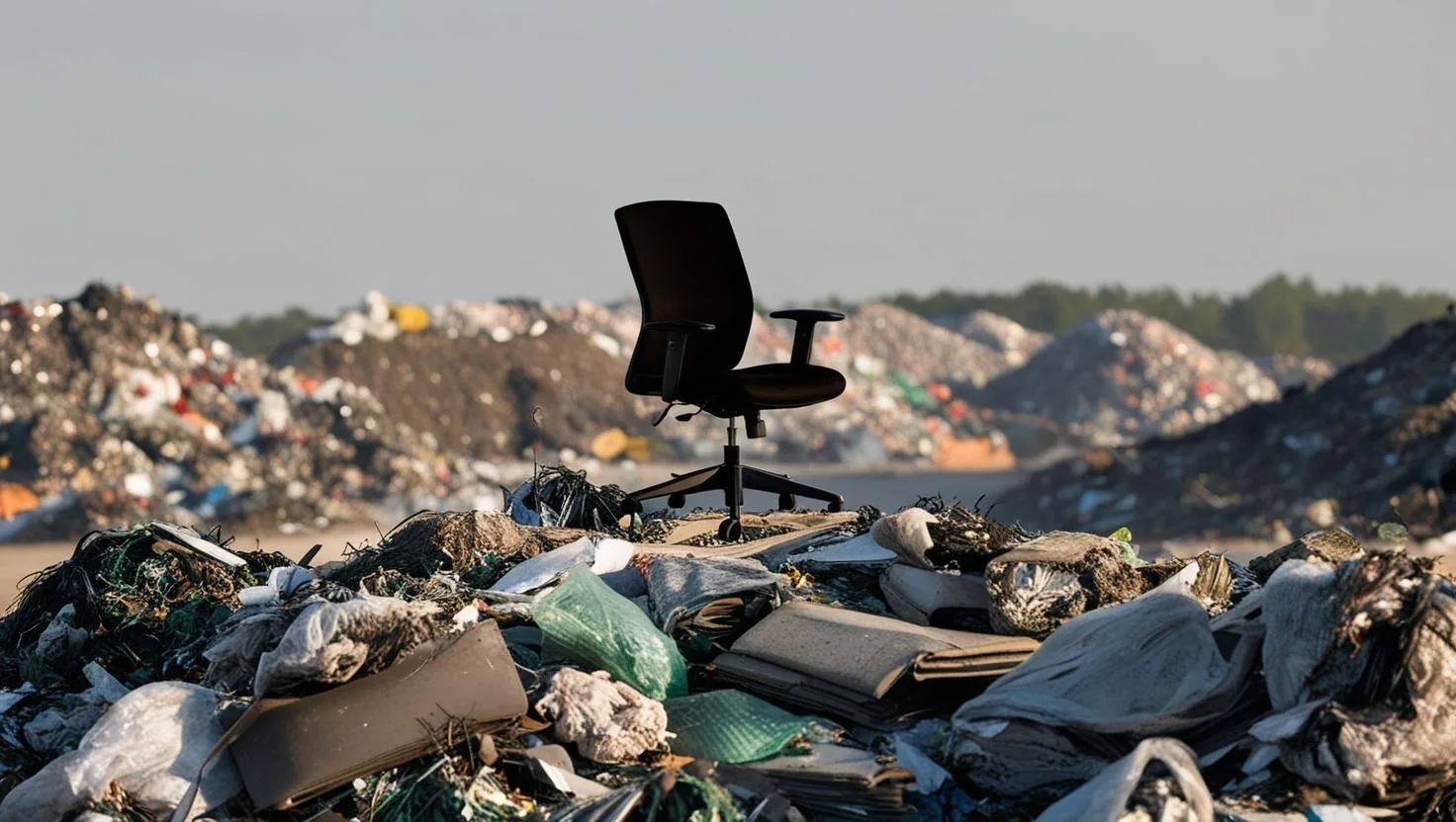 Office chair above discarded materials